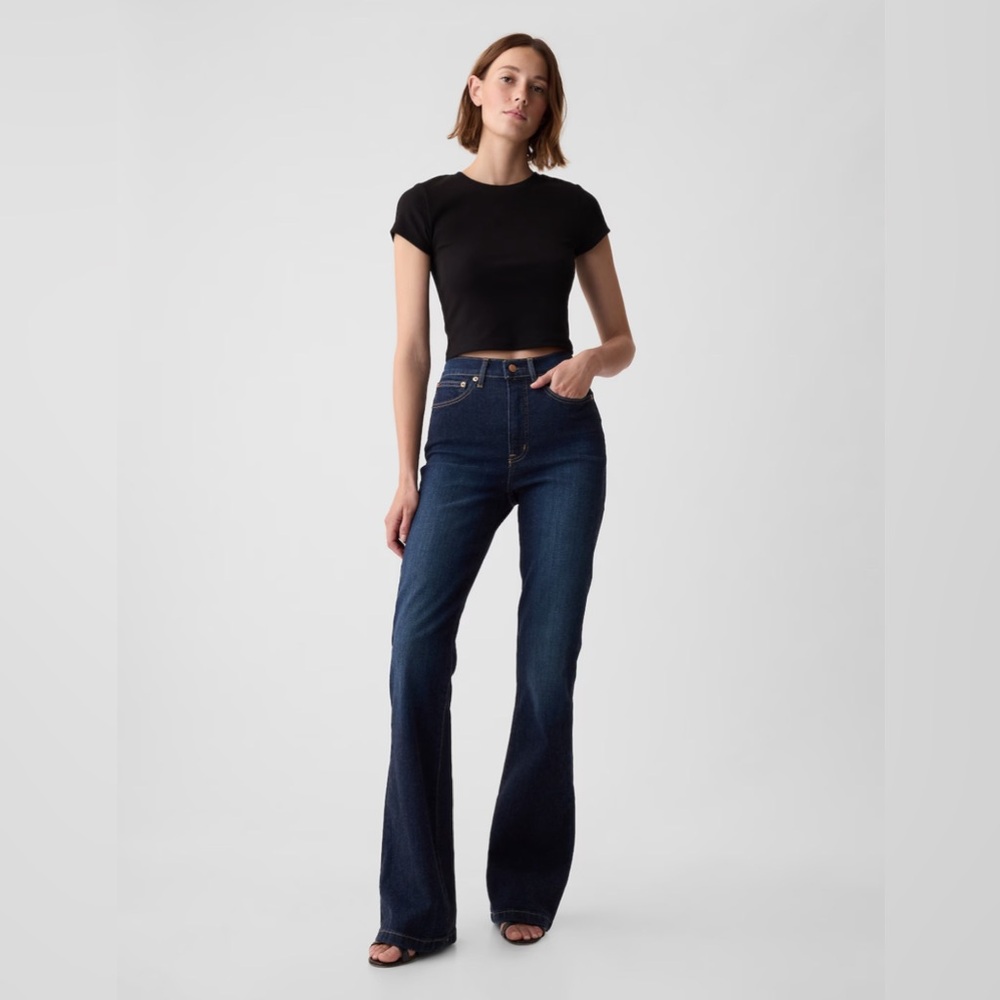 GAP high rise 70s flare jeans, 29R, Dark Rinse